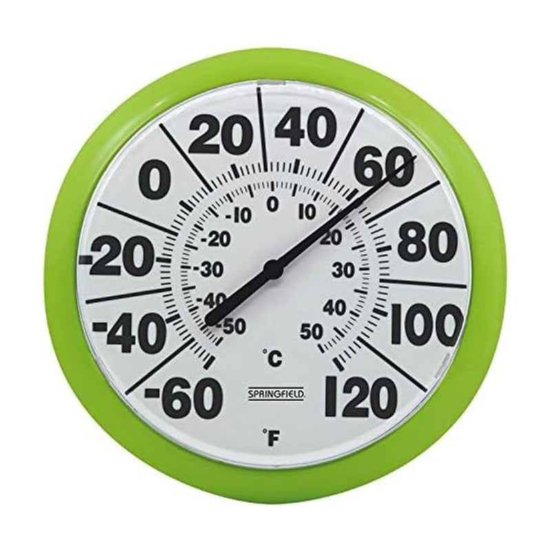 Springfield Indoor Outdoor Big and Bold Dial Thermometer, Wireless Thermometer with Easy to Read Numbers for Patio, Pool, and Indoor Areas, 8-Inch, Green - Image 1